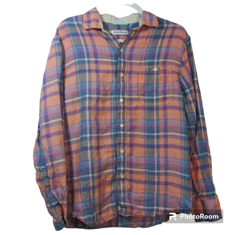 Tommy Bahama Long Sleeve Linen Sunny Isles Plaid Camp Shirt Size M